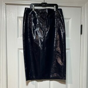 J. Crew Patch Pocket No. 3 Navy Blue Faux Patent Leather Pencil Skirt NWT